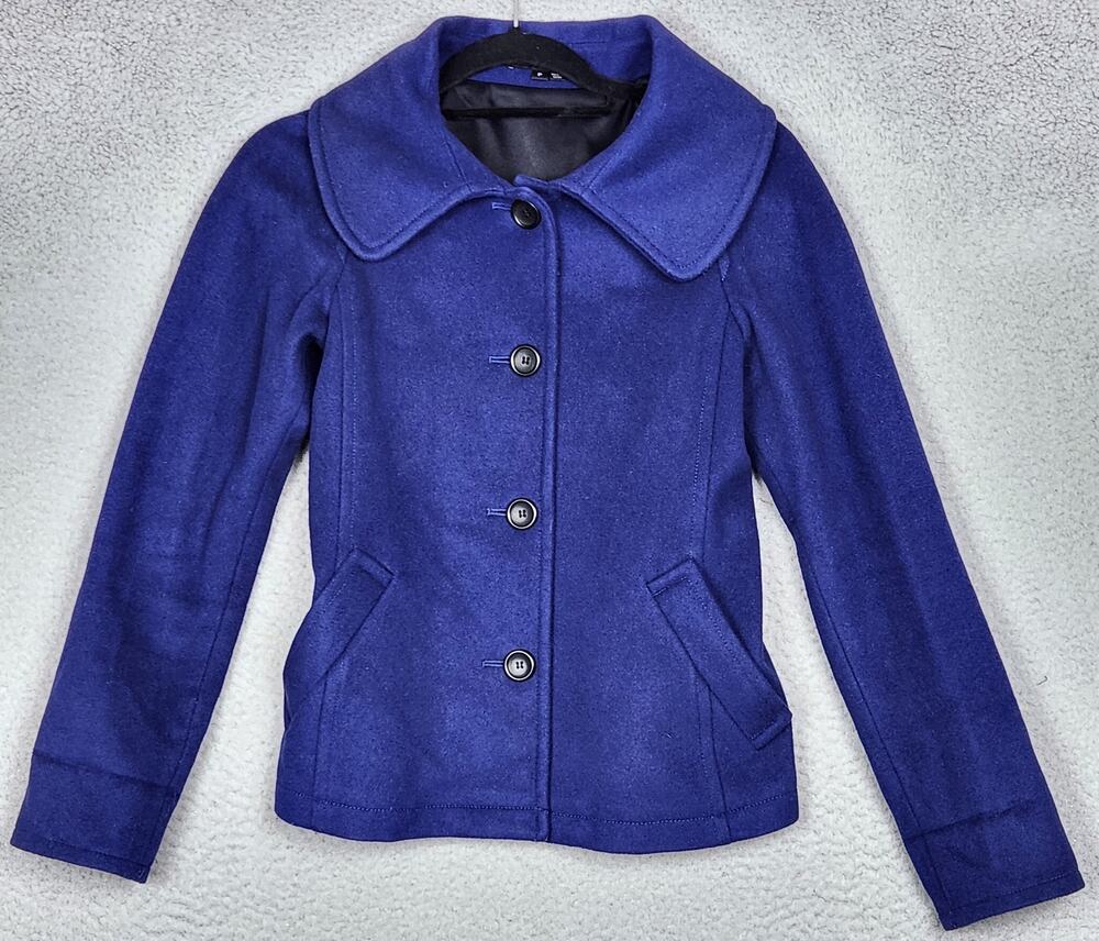 THEORY Coat Womens Size P US Size 0 Blue Shawl Collar Button Up 100% Virgin Wool